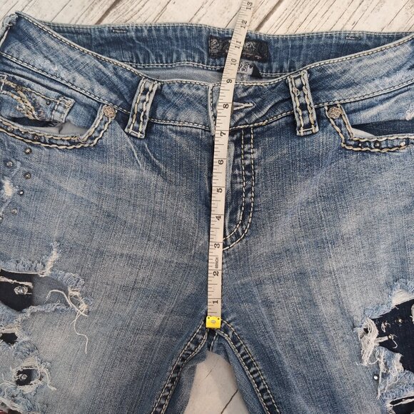 Silver Jeans Co. Suki Flap Slim Distressed Blue Denim Jeans – Women’s W33 L31 - Picture 6 of 14